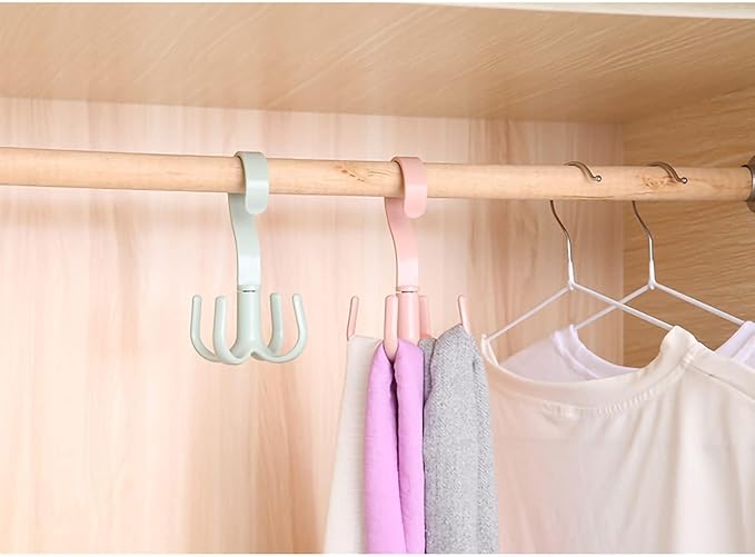 2PCS Rotating Handbag Hanger, 360 Degree Rotating Closet Organizers with 4 Claws, Scarf Tie Rack Hooks for Belts 4 Colors, Multifunctional Closet Handbag Hook Scarf Hanging Rack for Bedroom(Blue)
