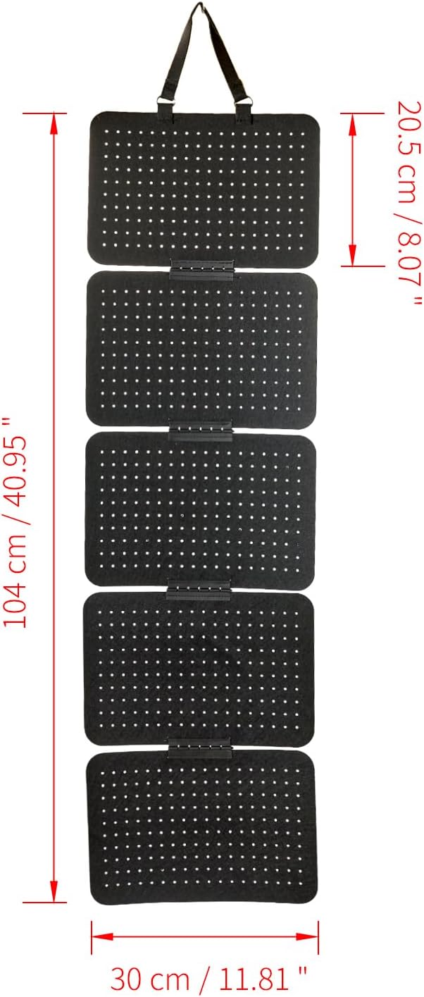 Black Wall Hanging Felt Jewelry Organizer - 5‑Panel 11.8×8 inch Black Display Board with Peg Holes Removable Panels for Earrings Necklaces