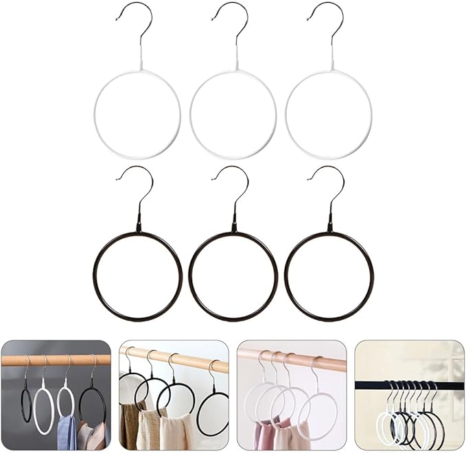 6pcs Metal Scarf Organizer Rings, Black and White Small Size Storage Holder for Neckties and Shawls, Home Closet Hanging Accessory Organizer for Scarves and Belts