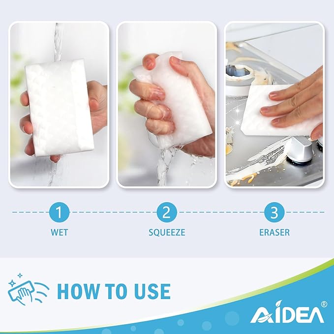 AIDEA Magic Sponges Cleaning Eraser, 2X Density Stronger Sponge for Household, Powerful Scrubber Foam Pads, Multi-Surface Cleaning Supplies for Kitchen, Furniture, Bathroom, Sink, Wall, 12 Pads