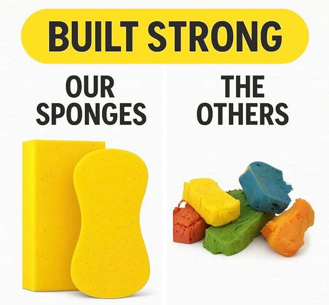 Multi-Purpose Sponges for Cleaning - Yellow 2 Pack, Large Sponges for Car Washing, Tile & Grout, All Purpose Cleaning