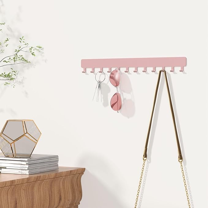 Necklace Holder Hanging Jewelry Organizer - Jewelry Organizer for Necklace, Self-Adhesive Necklace Organizer, Wall Jewelry Organizer,2 Pack, Pink, DFUS0030P2