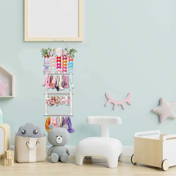 Headband Holder Bow Organizer for Girls, Hair Clips Bows Holder Baby Headbands Storage Personalized Hair Accessories Storage Organizer Wall Hanging Decor for Nursery Room Closet