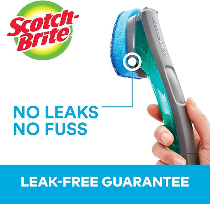 Scotch-Brite Advanced Soap Control Non-Scratch Dishwand Kit, 1 Dish Wand & 5 Sponge Refills, Prevents Leaking, Leak-Free Guarantee, Best for Nonstick Pots and Pans, Glass, Tubs, & Showers