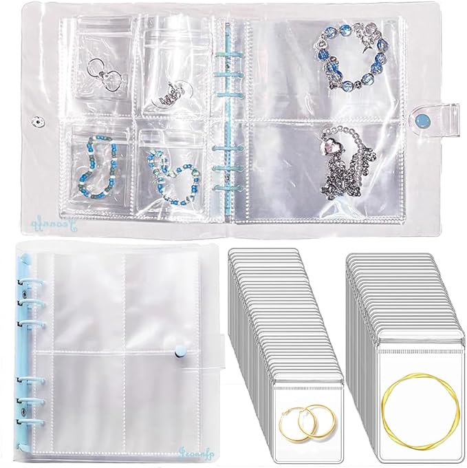 Travel Jewelry Organizer Book, High Capacity Clear Jewelry Storage Book with Portable Thick PVC Pouches,Jewelry Organizer Bags for Earrings Necklace and Rings