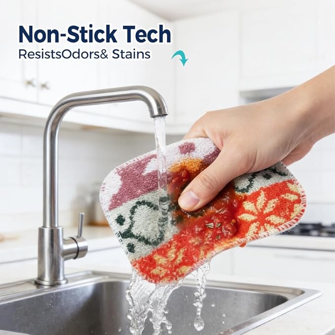 Amarelle GEN II Dish Washing Scrubbers (10-Pack), Made in Green Kitchen Scrubbers for Dishes, Non Scratch Pot & Pan Scrubber, Dual-Sided Heavy-Duty Scouring Pads, Reusable(Nordic Folk)