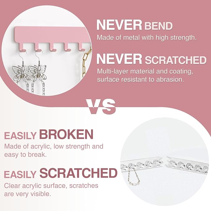 Necklace Holder Hanging Jewelry Organizer - Jewelry Organizer for Necklace, Self-Adhesive Necklace Organizer, Wall Jewelry Organizer,2 Pack, Pink, DFUS0030P2