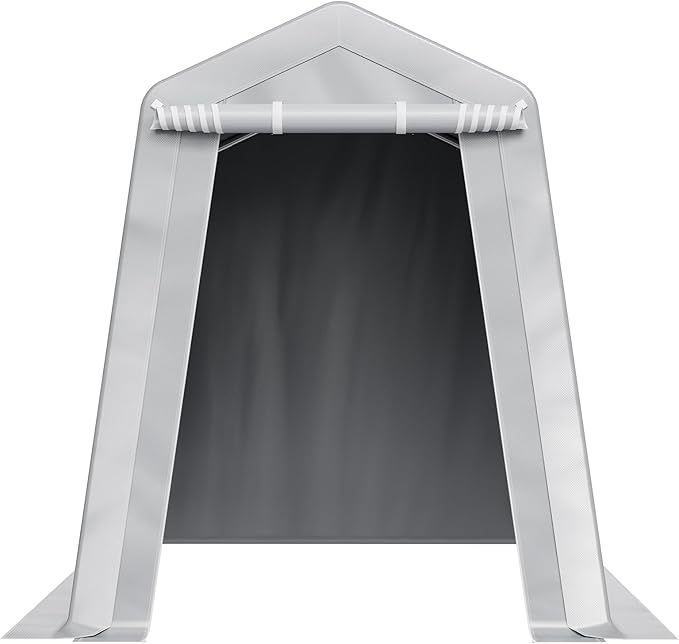 VEVOR 6x8x7 FT Heavy-Duty Portable Outdoor Storage Shed Tent, Waterproof Carport Garage Shelter with Roll-Up Zipper Door & Vents, UV-Resistant Canopy for Motorcycle, Bike, Lawn Mower, Tools, Gray