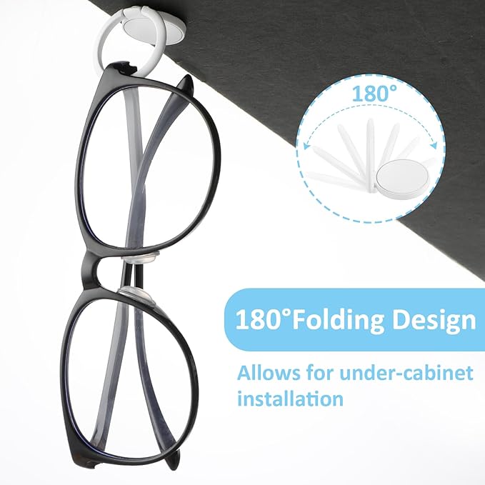 6pcs Adhesive Eyeglasses Holder,180°Folding design,Sunglasses Holder Wall,Eyeglass Holder for Protective Eyewear,Sunglasses Organizer Wall Desk Car Office Home Workshop