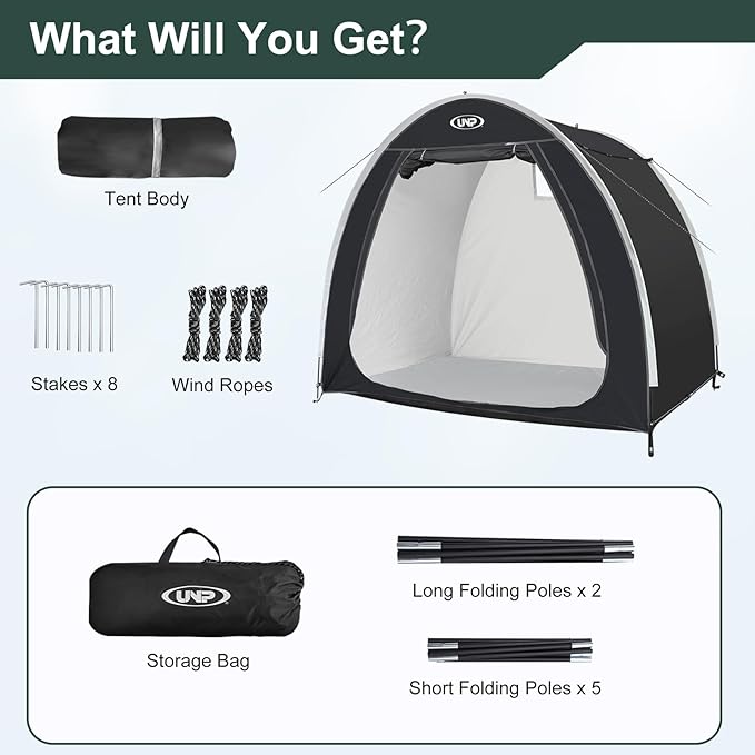 UNP Bike Storage Shed Tent, Portable Outdoor Bike Storage Tent with 210D Oxford Thick PU4000 Waterproof for 1/2/3/4 Bikes, Bike Covers Storage Shed for Bicycles, Lawn Mower, Garden Tools