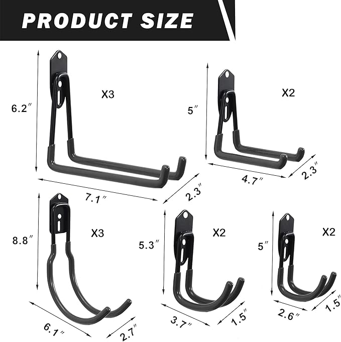 Wallmaster Garage Hooks Organizer Kit,12 Pack Adjustable Heavy Duty Shelving Hook,Wall Mount Utility Steel Garage Organization (Black)