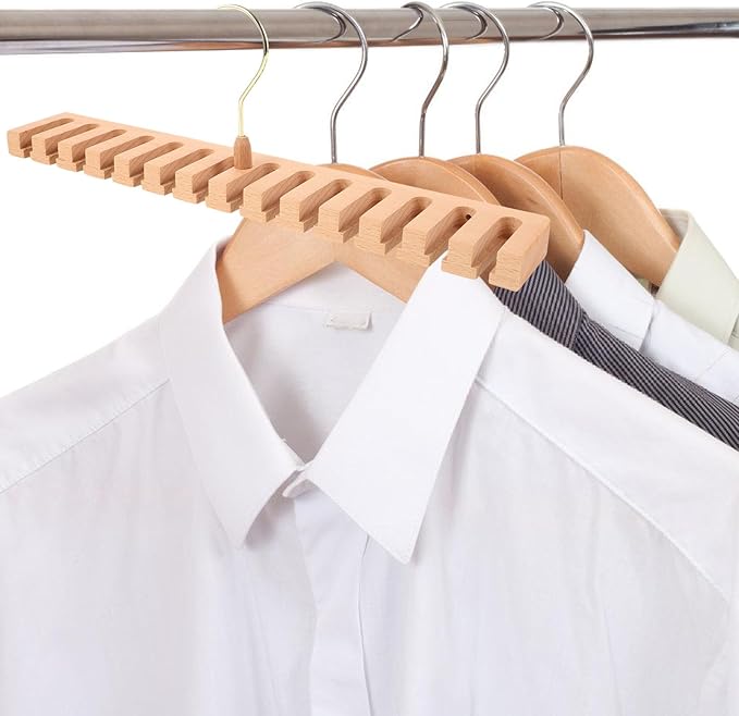 Angoily Wooden Belt and Tie Hanger Rack 14-Slot Organizer for Men, Beech Wood Wall-Mounted Belt Holder and Scarf Storage for Closet Accessory Organizer