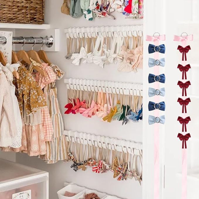 8PCS Bow Holder for Girls Hair Bows, Bow Hanger with Hooks, Hair Accessories Storage Organizer For Headbands