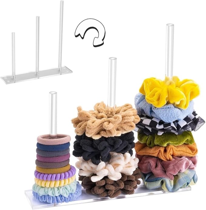 Acrylic Hair Accessories Organizer Rack Stylish Transparent Hair Tie Display Stand for Scrunchies Headbands and Functional Storage for Vanity and Bathroom