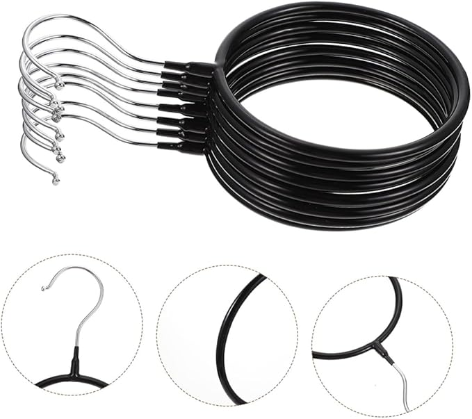 NUOBESTY 10pcs Heavy-Duty Black Scarf Hangers and Belt Organizer Rings, Iron Material with Plastic Coating, Space-Saving Closet Accessory Organizer for Scarves, Ties, and Belts