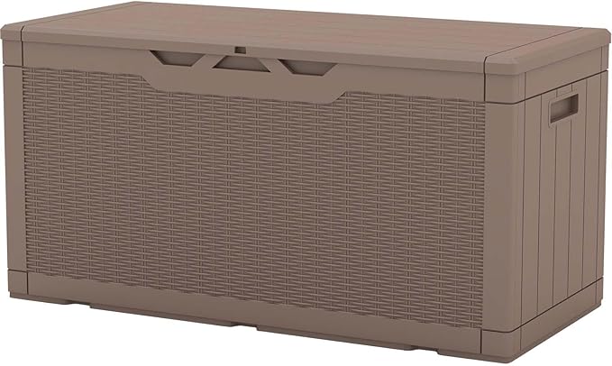 Patiowell 100 Gallon Resin Deck Box, Waterproof Large Outdoor Storage Box for Patio Furniture and Garden Tools, Dark Brown