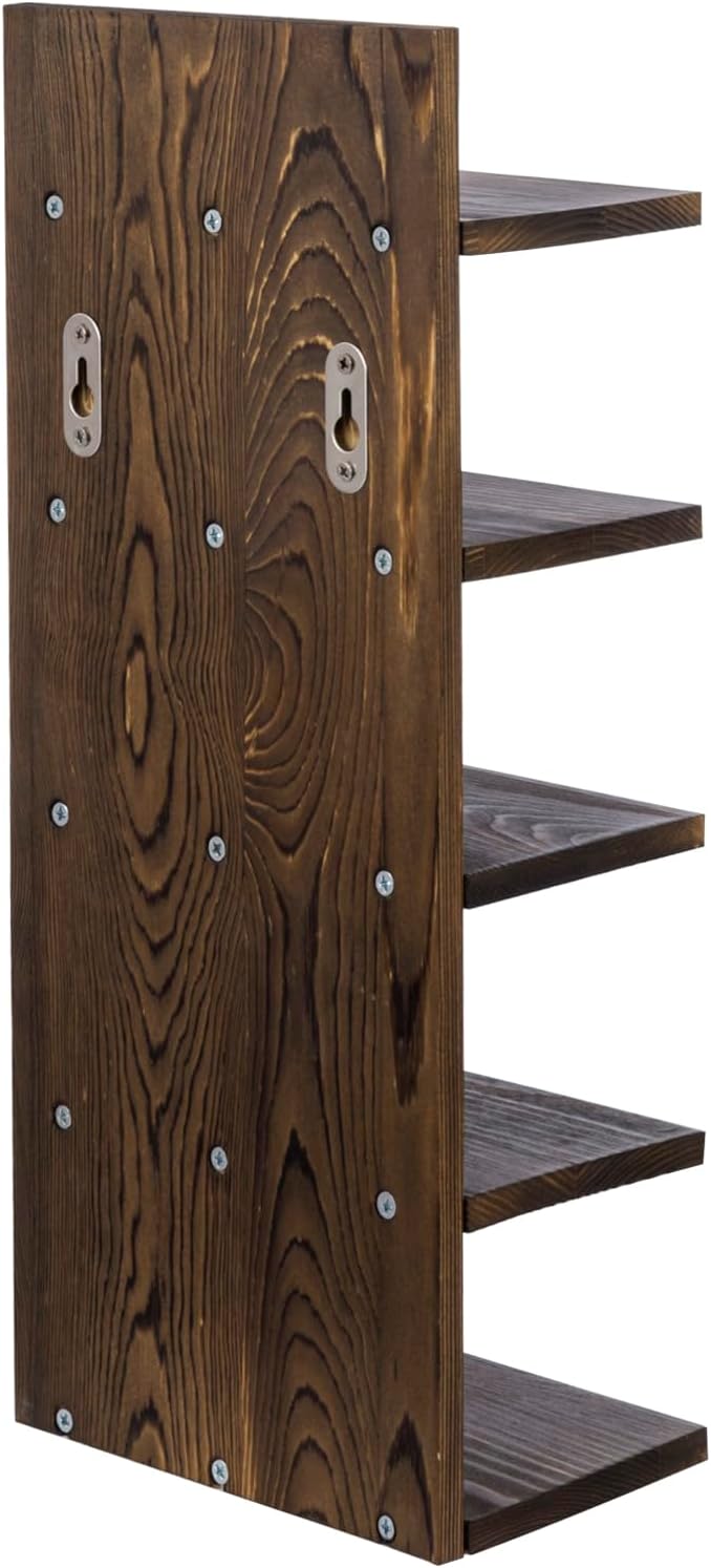 MyGift 5 Tier Rustic Burnt Solid Wood Sunglasses Holder Rack, Wall Mounted Eye Glasses Shelf or Tabletop Display Stand, Retail Eyewear Showcase Storage Organizer