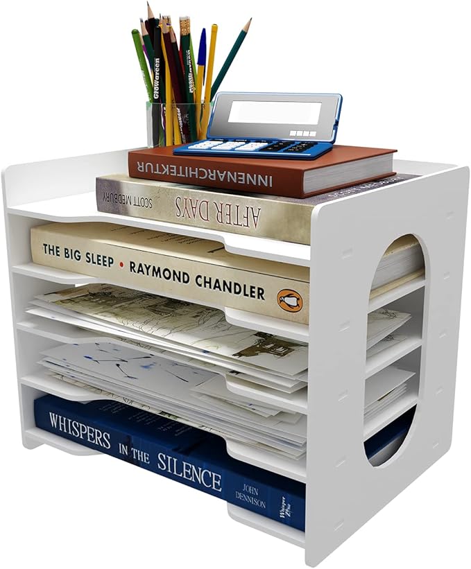 Natwind 5-Tier 10”x12” Scrapbook Desk Organizer,Paper Organizer,File Organizer,Letter tray,Paper Sorter,White File Holder for Home Office, School Classroom