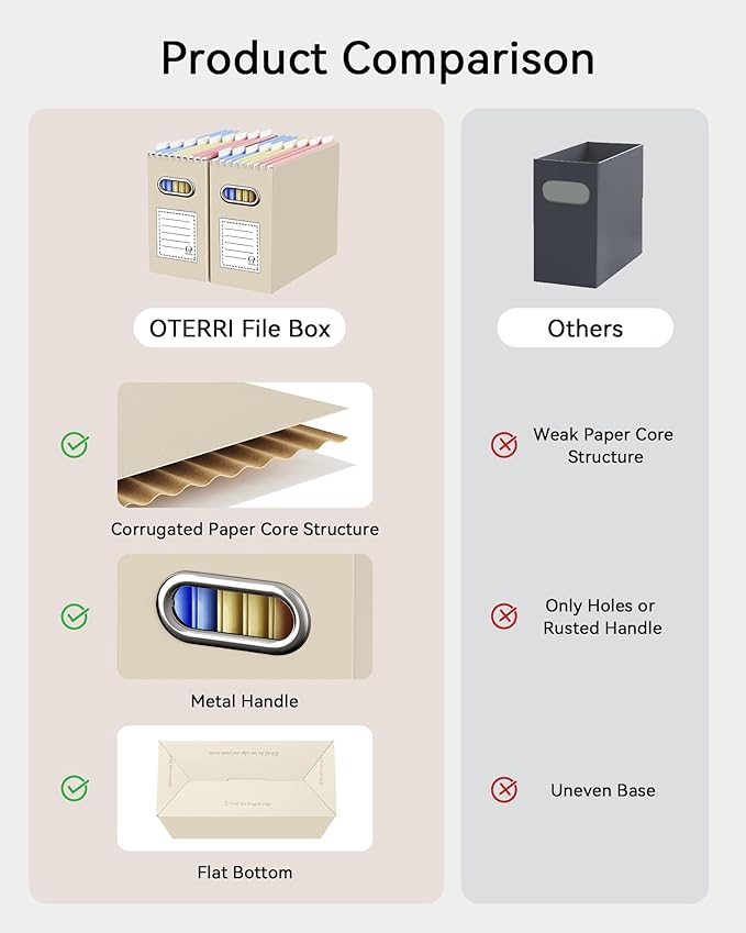 Oterri Cardboard File Organizer Box for Hanging File Folders Letter Size,File Box for Computer Desk,File Cabinet,Working Home,Office,Classroom (Variegated, Letter Size - 8 Packs)