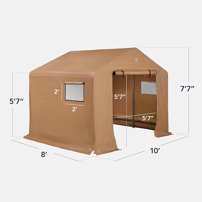 Best Choice Products 10x8ft Outdoor Storage Shed, Carport, Canopy Shelter, Dual Doors & Windows, Metal Frame, Weather-Resistant, Perfect for Storing Motorcycle, Bike, Garden Tools – Tan