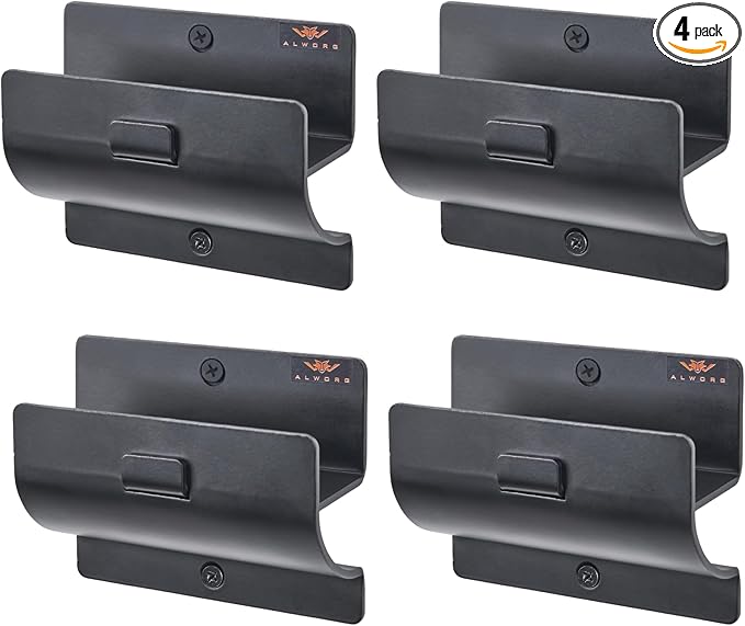 Ladder Hanger set of 4 For Garage Wall - Black Heavy Duty Utility Hook For Wall Mount Ladder Storage. Versatile Tool Holder To Maximize Space In Garden, Shed, Workshop, Hang Wheelbarrow, Folding Chair