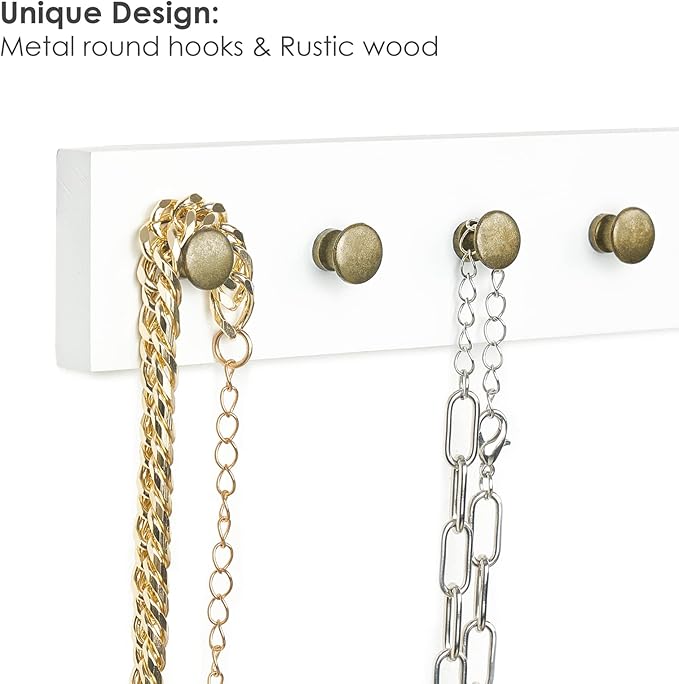 Mkono Necklace Holder Wall Mounted Necklaces Hanger, Jewelry Organizer Hanging with 20 Metal Round Hooks Headband Holder Organizer Metal Headband Storage Hair Accessories Organizer