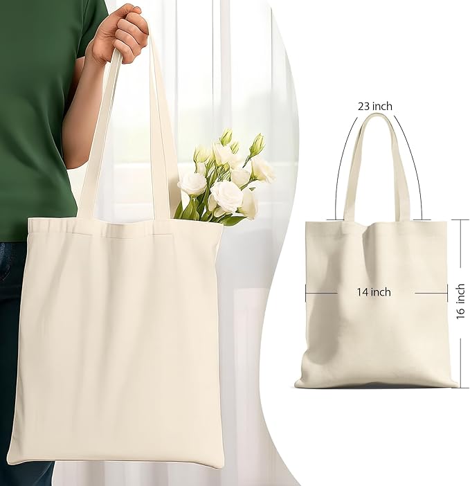 MOLOVA 1-200 Pack Available Standard 14"x15" Premium Canvas Tote Bags,Load 55lbs,Reusable bag made of 6oz of natural canvas with Handles for Gift-Giving,Work,DIY Projects,Shopping