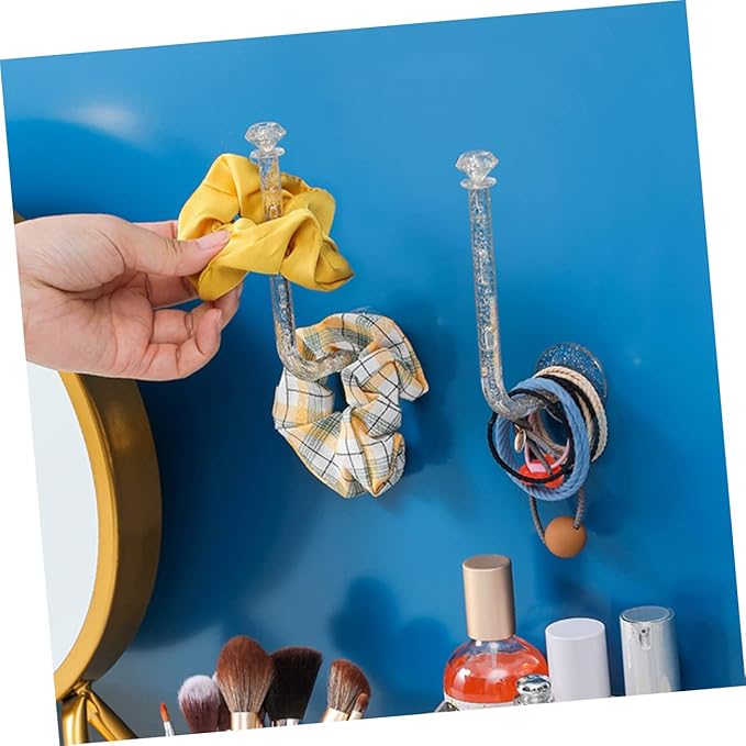 Amosfun 5Pcs Adhesive Scrunchie Holders Clear Glitter Hair Accessories Organizers Wall-mounted Scrunchy Sticks for Headbands Hair Ties Jewelry and More
