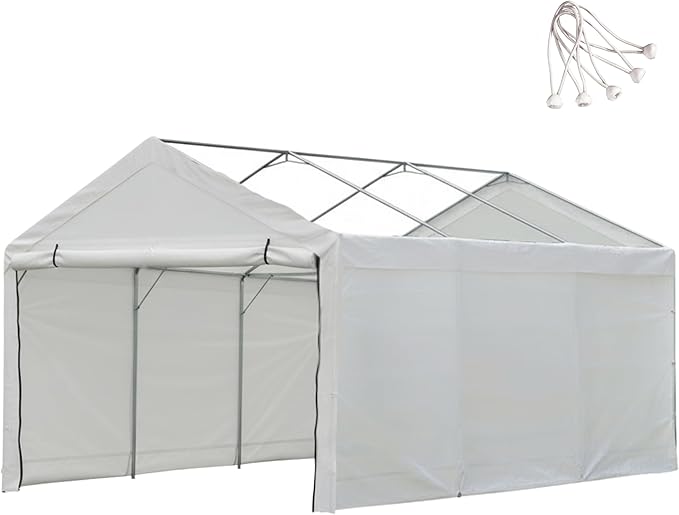 10x20 ft Carport Canopy Enclosure Kit - Heavy-Duty Waterproof Tarp with UV Protection, Easy Install Sidewalls, Back Panel and 2 Zipper Door (Frame and Canopy NOT Included)