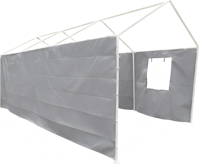 Rutile 10x20 Carport Replacement Sidewall, 180G PE Waterproof & UV Protected Sidewall Cover (Gray, Sidewall Panel w/o Mesh Windows)