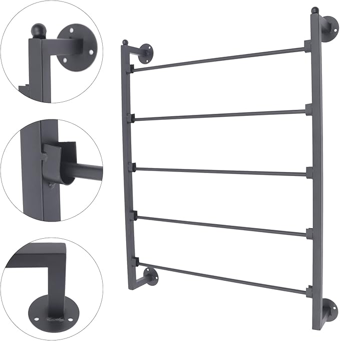 Scarf Towels Wall Rack, 5-Tier Metal Silk Rack Storage Display with Opening Structure Installation Disks and Complete Accessories Easy to Install Wall Mounted Scarf Storage Organizer for Home Shops