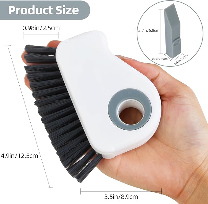 2 in 1 Groove Cleaning Brush, Grout Cleaner Tool & Multifunction Window Track Cleaner (with Hidden Scraper or Mini Dustpan) – for Glass Door Tracks, Window Sills, Sliding Doors (Gray)