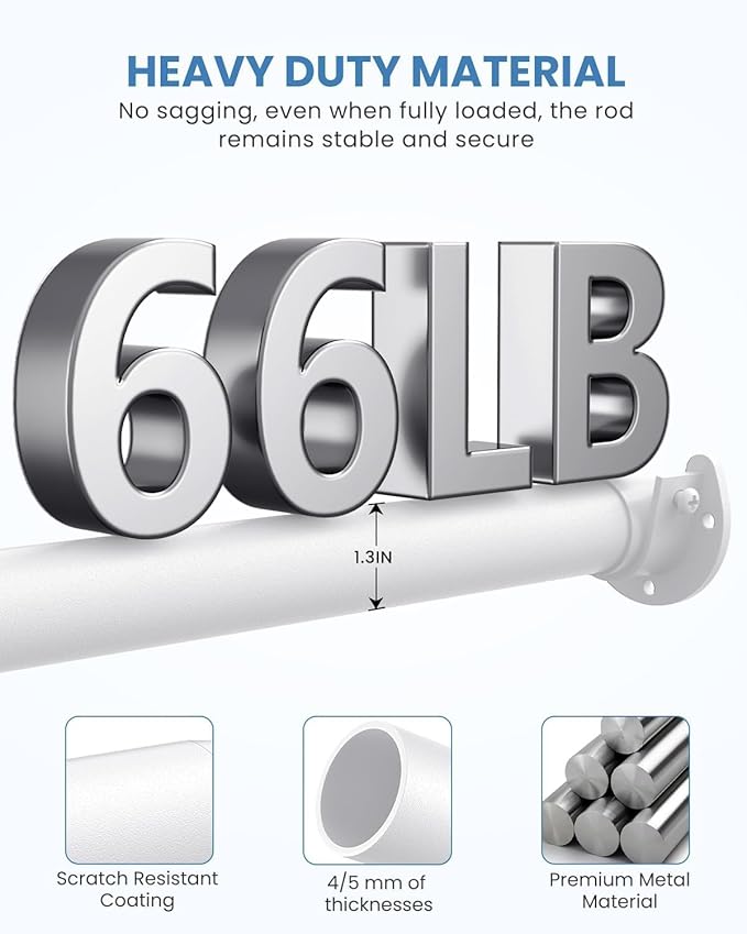 3 PACK Closet Rods for Hanging Clothes, 17 to 28 Inches Stepless Adjustable Metal Closet Rod, 1.3 Inches Heavy Duty Clothes Hanging Rod for Closet Wardrobes Laundry RV, White