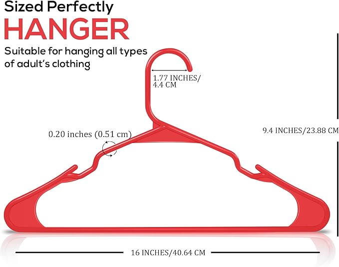 Utopia Home Plastic Hangers 50 Pack - Perfect Space Saving Clothes Hanger - Durable and Strong - Perfect Closet Organizers with Shoulder Grooves (Red)