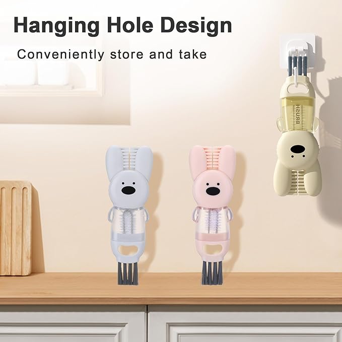4 in 1 Water Bottle Brush,3 PCS Bottle Brushes for Cleaning,Cute Rabbit Cup Lid Cleaning Brush Tool Set for Gap Tight Space,Multifunctional Crevice Cleaning Brush with Straw Brush