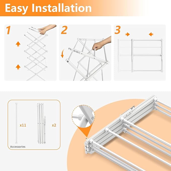 2PCS Foldable Drying Rack Clothing for Laundry Pure White