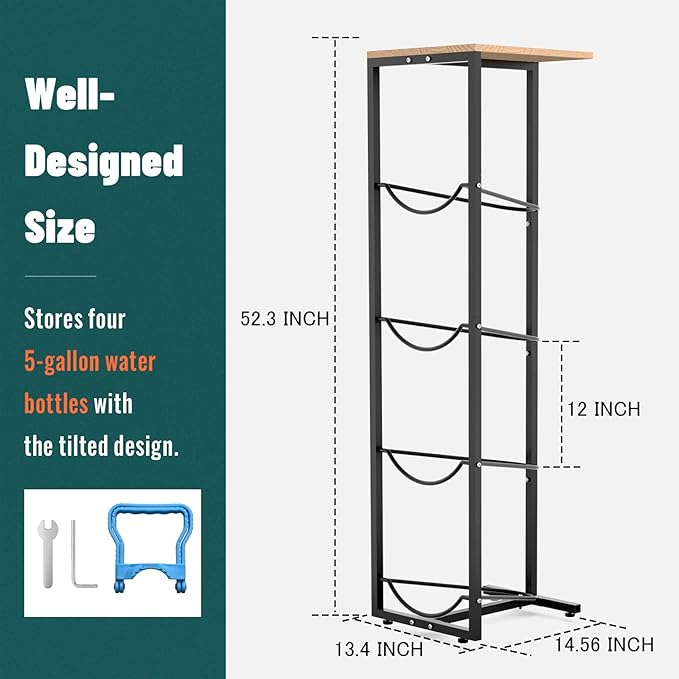 MYLOLF 5 Gallon Water Jug Holder with Storage Shelve : 4 Tier Water Jug Stand Holder for 5 Gallon Water Dispenser- 5 Gal Water Bottle Storage Rack Organizer for Home Kitchen Garage