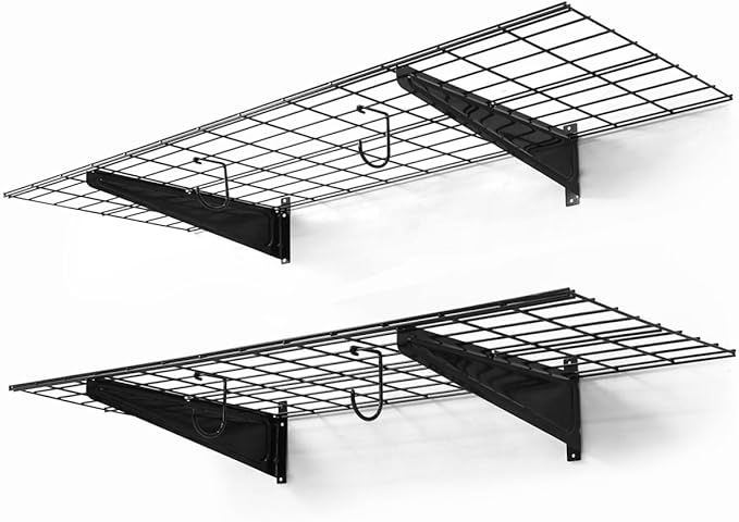 CAPHAUS Garage Shelving Wall Mounted 48x18 Inch, Heavy Duty Metal Wall Shelves with 2 Bike Hooks, 250lbs Capacity Storage Rack for Garage Organization System, Black