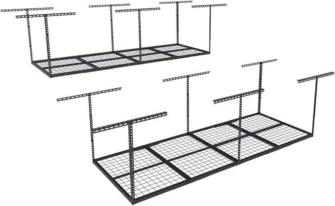 FLEXIMOUNTS 3x8 Overhead Garage Storage Rack,Adjustable Storage Organization System, Heavy Duty Metal Garage Ceiling Storage Racks, 2 pack, Black, Classic Series
