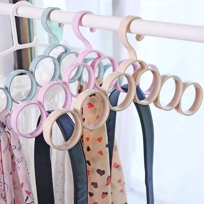BESPORTBLE 3pcs Multifunctional Clothes Hangers with 6 Rings for Scarves, Ties, and Belts, Household Wardrobe Accessory Organizer, Convenient Non-Slip Storage Solution for Closet Random Color