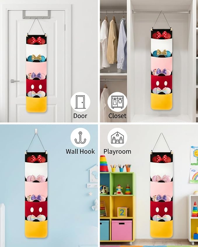 Mouse Ear Organizer, Hanging Headband Holder for Park Ears, Display & Storage Organizer for Disney Accessories, Holds Up to 8–10 Ears, Wall Door Closet Hanging Rack