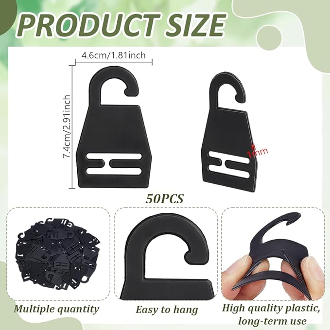 AHANDMAKER 50Pcs Black Tie Hanger Plastic Neck Tie Holders Organizer for Retail Display Closet Storage Space Saving Plastic Neck Tie Hook Hangers for Men Women Ties Belts Scarves 74x46x1mm