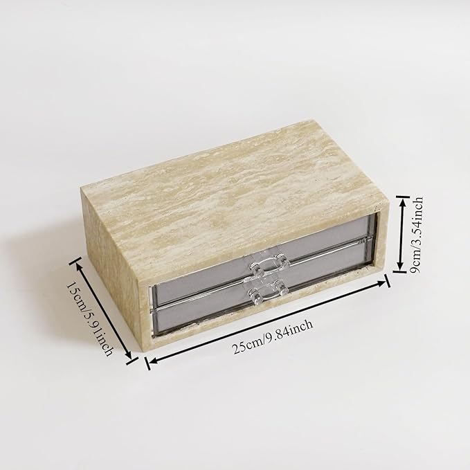 Natural Travertine Jewelry Box with 2 or 3 Drawer Organizers, Velvet Lined Storage for Rings and Necklaces (Small-2)