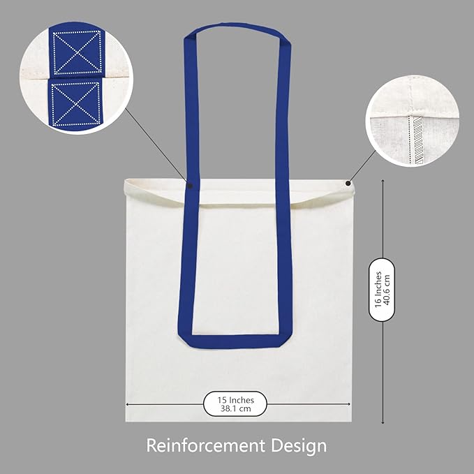 TOPDesign 12-Pack Economical 16"x15" Cotton Tote Bag, Lightweight Medium Reusable Grocery Shopping Cloth Bags, Suitable for DIY, Advertising, Promotion, Gift, Activity