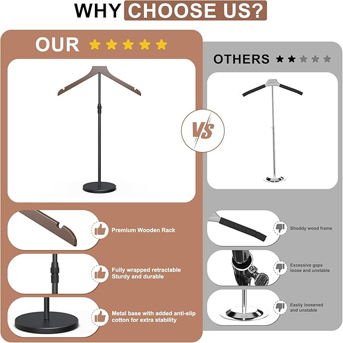 OLV Shirt Display Stand, 18-34 Inch Adjustable Mannequin Stand for Vendors, Mannequin Torso Valet Stand for Shop, Dress Form Steamer Stand for Clothes, Jacket Coat Hanger Stand, Brown