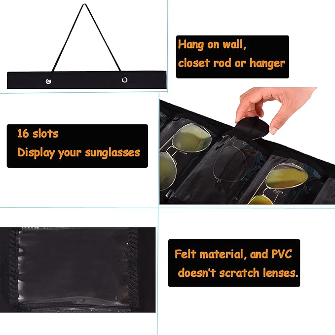 Sunglasses Dust-Proof Organizer Storage Wall Mounted Hanging Sunglasses Organizer 16 Slots Glasses Storage Organizer Holder