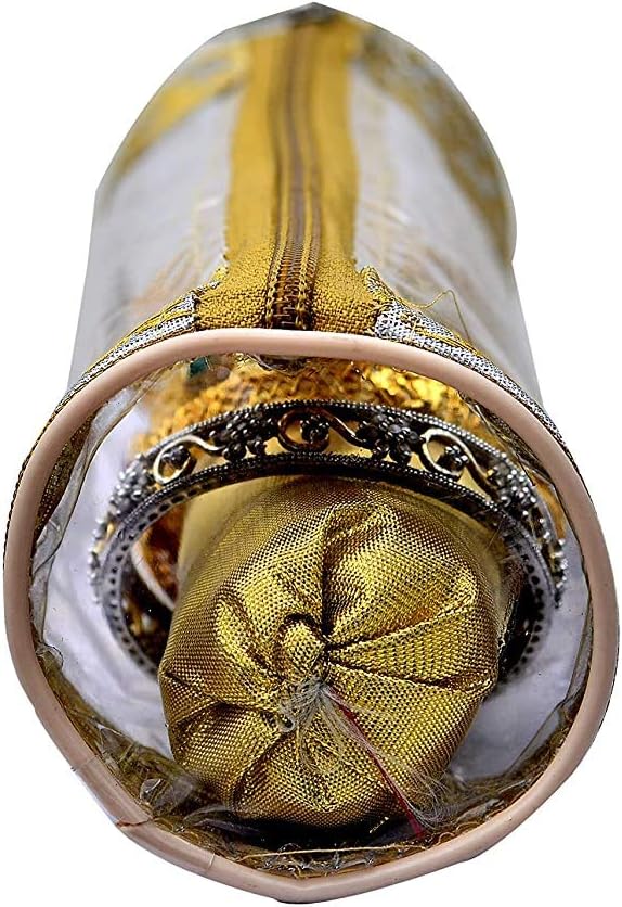 Rudraksh Single Rod Travel Raw Silk Bangle Pouch Wardrobe Organizer Vanity Box For Women/Girls Bracelets And Bangles, Golden - Set of 4