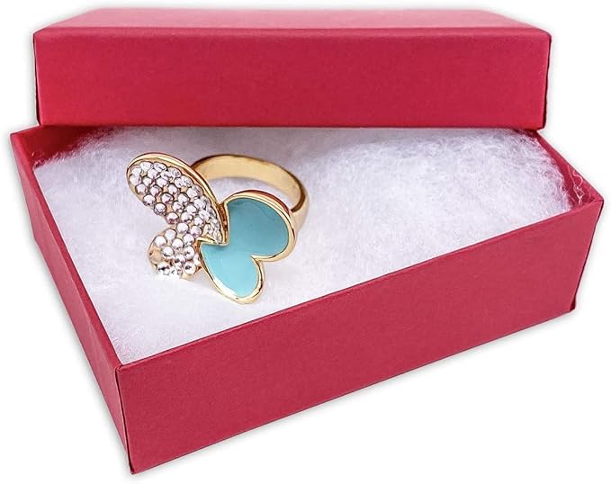 12 Pack Matte Red Cotton Filled Color Paper Cardboard Jewelry Box for Necklace, Ring, Earring, Pendant, Pocket Watch, Body Jewelry. Size-3 1/16" x 2 1/8" x 1" - by R J Displays