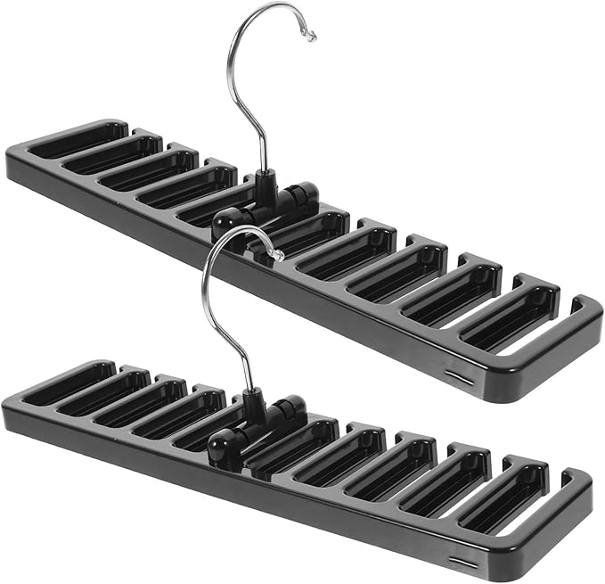 2pcs Multifunctional Scarf Organizer and Tie Hanger Set, Wall-Mounted Belt Rack with Multi-Slot Design, Black Closet Accessory for Belt and Shawl Storage