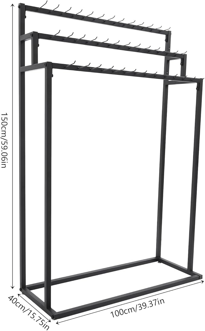 Belt Hanger, 3 Tier Freestanding Belt Display Rack with 39 Hooks, Tie Racks Belt Organizer Purse Hangers, Floor Mounted Retail Display for Belts, Ties, Scarves (Black)